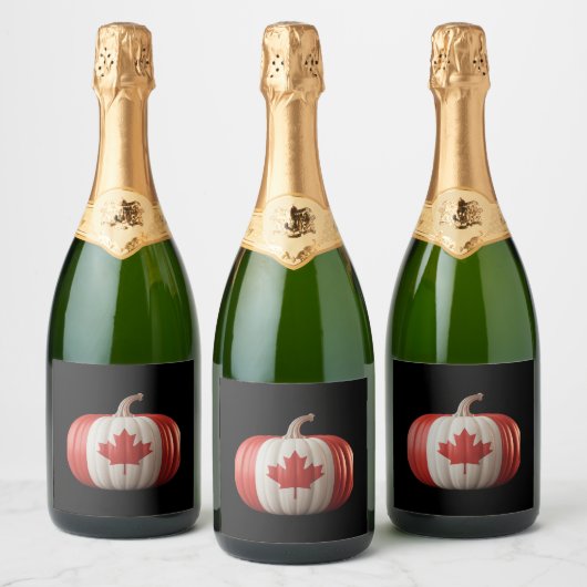 Canadian Flag Pumpkin Maple Leaf Thanksgiving Over Sparkling Wijnetiket (Flessen)