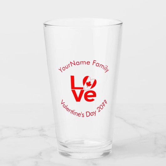 Canadian Flag Red LOVE Personalized Text Glas (Voorkant)