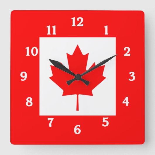 Canadian Flag Wall Clock Vierkante Klok (Voorkant)