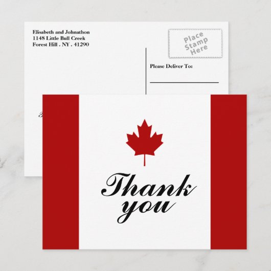 Canadian Flag Wedding Thank You Aankondigingskaart (Voorkant / Achterkant)