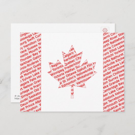 Canadian flag with city and town names postcard briefkaart (Voorkant / Achterkant)