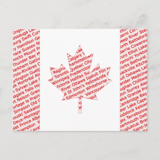 Canadian flag with city and town names postcard briefkaart (Voorkant)