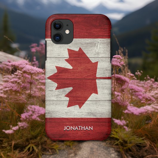 Canadian flag with customizable wooden background Case-Mate iPhone case