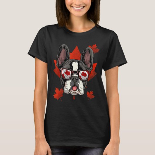 Canadian French Bulldog Maple Tree Leaf Canada Fla T-shirt (Voorkant)