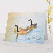 Canadian Geese Family - Verjaardag Kaart (Gele Bloem)