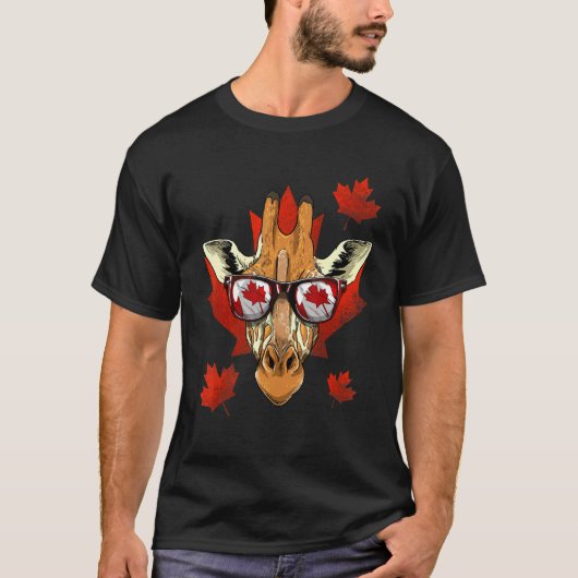 Canadian Giraffe Maple Tree Leaf Canada Flag Wildl T-shirt (Voorkant)