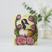 Canadian Goose Canada Ganzen Roze Bloemen Kunst Briefkaart (Staand voorkant)