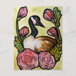 Canadian Goose Canada Ganzen Roze Bloemen Kunst Briefkaart