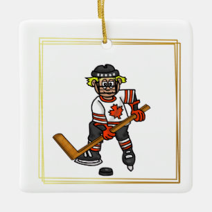Canadian Hockey Player Kerstversier Keramisch Ornament