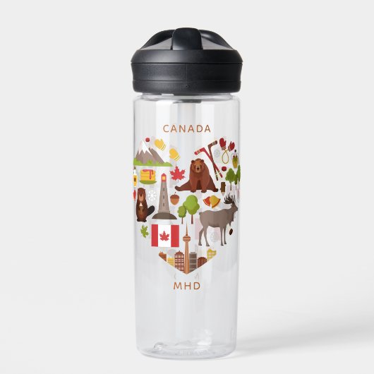 Canadian Love Custom Monogram Waterfles (Voorkant)