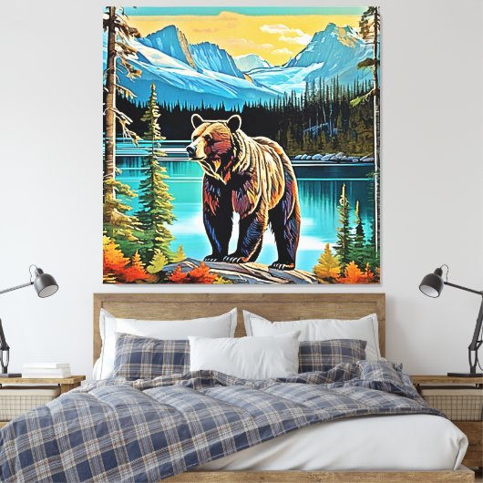Canadian Majestic Mountain Beer Design Canvas Afdruk (Insitu (Slaapkamer))