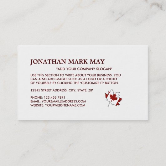 Canadian Maple Leaf Flag, Canada Visitekaartje (Achterkant)