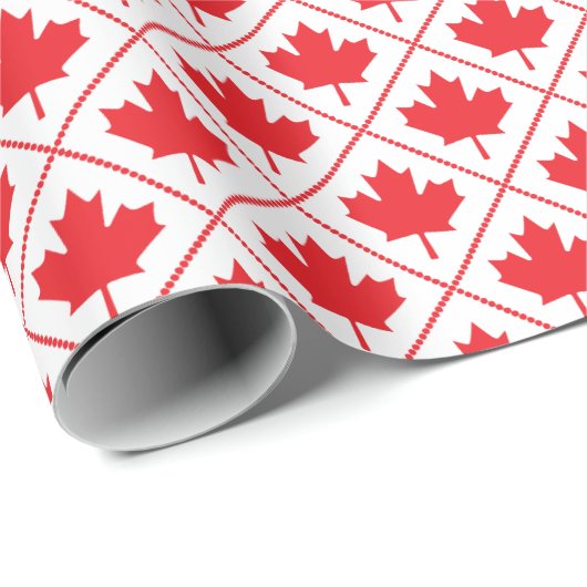 Canadian Maple Leaf Rood en Wit Diamant Patroon Cadeaupapier (Rol Hoek)