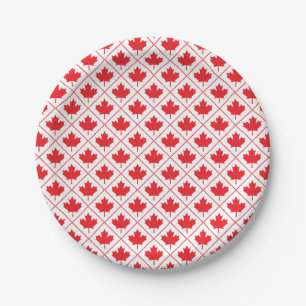 Canadian Maple Leaf Rood en Wit Diamant Patroon Papieren Bordje