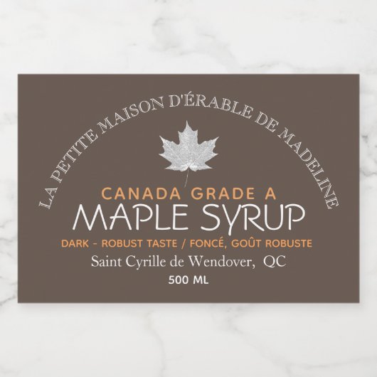 Canadian Maple Syrup Editable Food Label Brown Voedselcontainer Etiket (Enkel label)