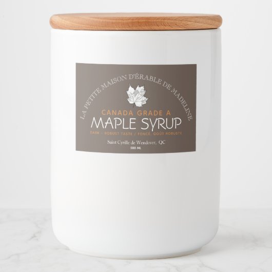 Canadian Maple Syrup Editable Food Label Voedselcontainer Etiket (Voorkant)