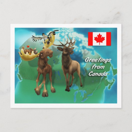 Canadian Moose Elk Beaver en Goose Briefkaart (Voorkant)