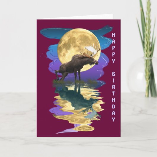Canadian Moose & Moon Birthday Card Kaart (Voorkant)