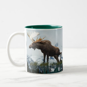 Canadian Moose & Mountains Wildlife Natuur Tweekleurige Koffiemok