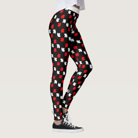 CANADIAN Patriot Red en White Maple op BLACK Leggings (Rechts)