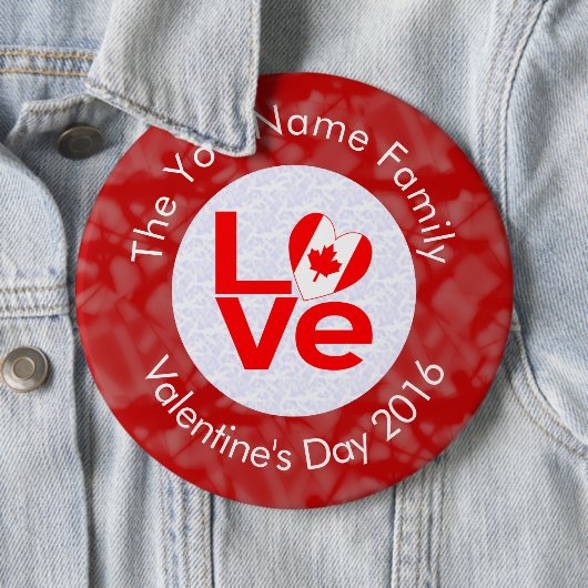 Canadian Red LOVE Flag gepersonaliseerd Ronde Button 6,0 Cm (In situ)