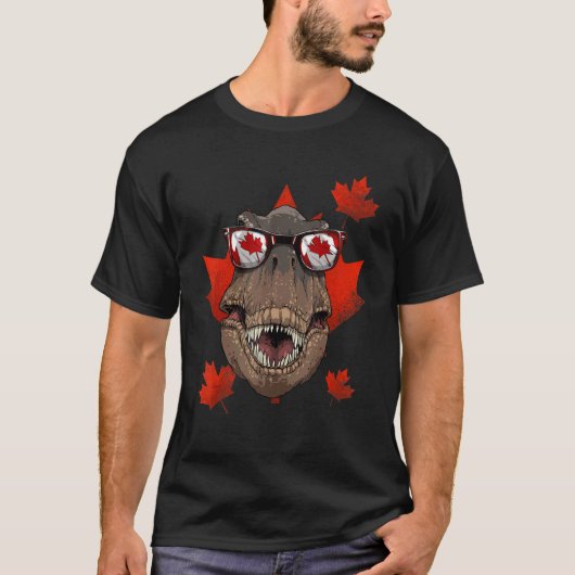 Canadian Rex Maple Tree Leaf Canada Flag Dinosaur T-shirt (Voorkant)