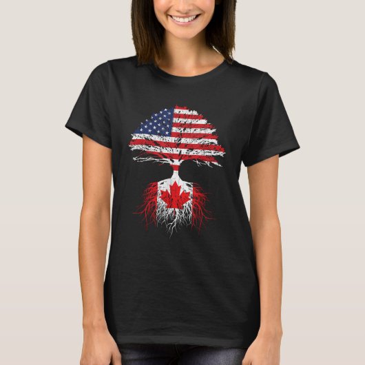 Canadian Roots American Grown Canada Flag Mannen W T-shirt (Voorkant)