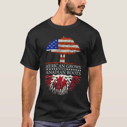 Canadian Roots American Grown Tree Flag Verenigde  T-shirt (Voorkant)