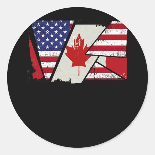 Canadian Roots Half American Flag Canada Ronde Sticker (Voorkant)