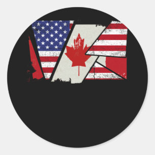 Canadian Roots Half American Flag Canada Ronde Sticker