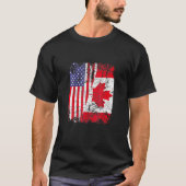 Canadian Roots Half American Flag Canada T-shirt (Voorkant)