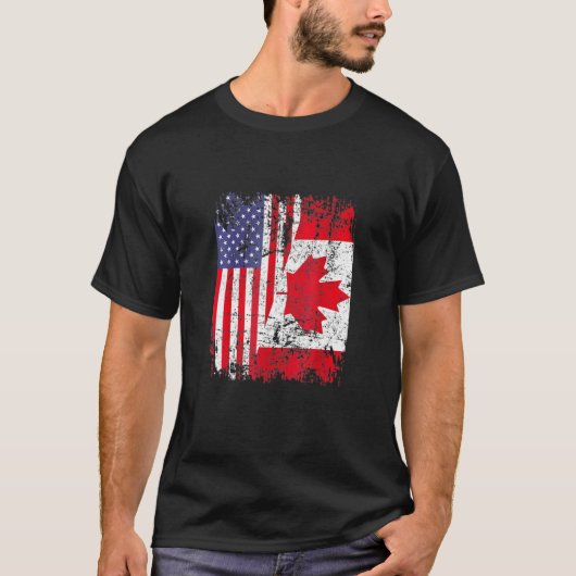 Canadian Roots Half American Flag Canada T-shirt (Voorkant)