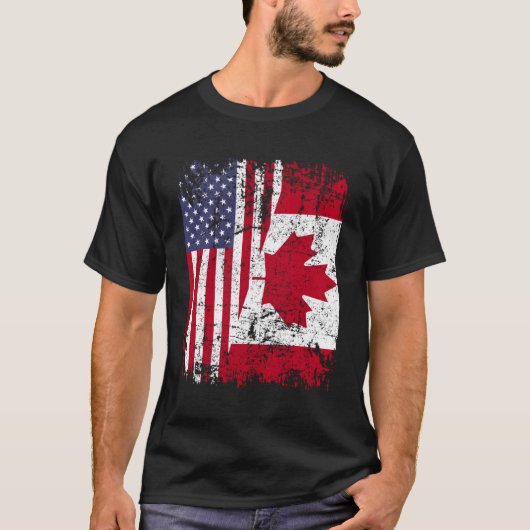 Canadian Roots Half American Flag Canada T-shirt (Voorkant)