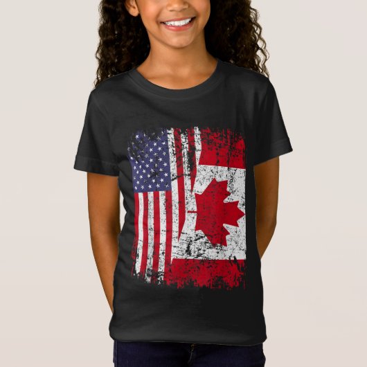 CANADIAN ROOTS Half-American Flag CANADA T-shirt (Voorkant)
