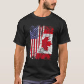 Canadian Roots Half American Flag Canada T-shirt (Voorkant)