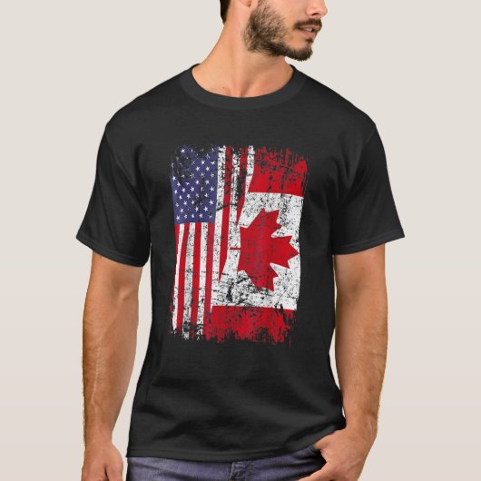 Canadian Roots Half American Flag Canada T-shirt (Voorkant)