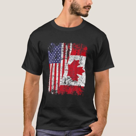 CANADIAN ROOTS Half-American Flag CANADA T-shirt (Voorkant)