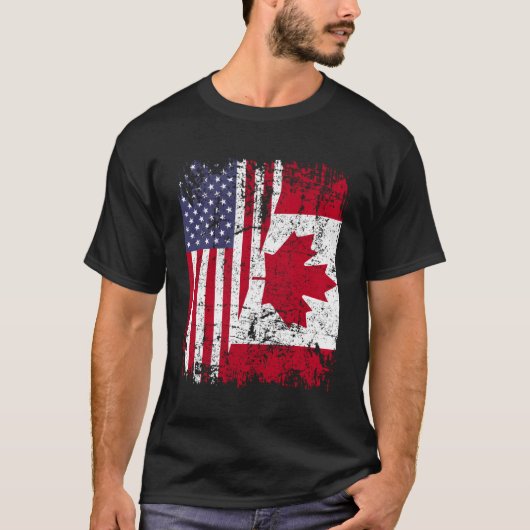 Canadian Roots Half American Flag Canada T-shirt (Voorkant)