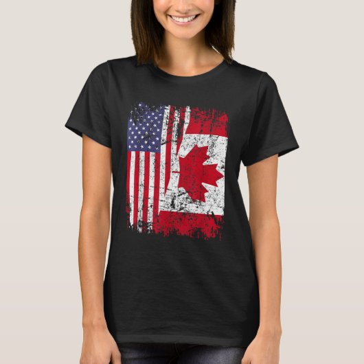 CANADIAN ROOTS Half-American Flag CANADA T-shirt (Voorkant)