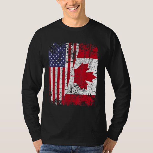 CANADIAN ROOTS Half-American Flag CANADA T-shirt (Voorkant)