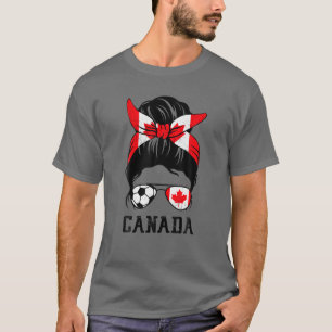 Canadian Soccer Girl Mam Messy Bun Canada Flag Foo T-shirt