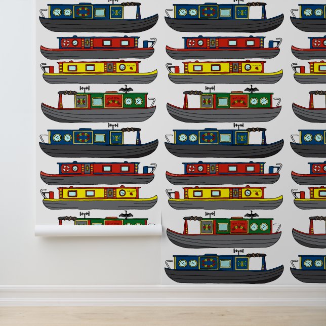 Canal Boats Barges and Narrowboats Pattern Behang (Applicatie)
