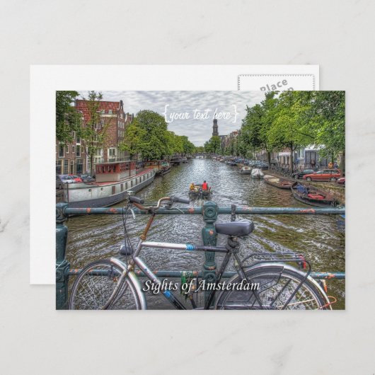 Canal Bridge Uitzicht en fiets, Bezienswaardighede Briefkaart (Voorkant / Achterkant)