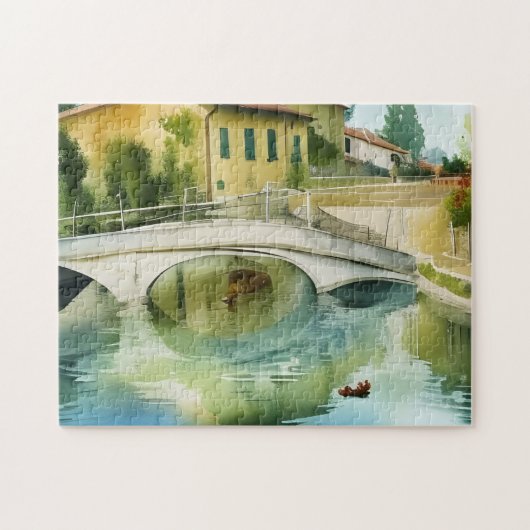 Canal Brug Schilderachtige Aquarel Legpuzzel (Horizontaal)