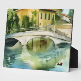 Canal Brug Schilderachtige Aquarel Tafelblad Fotoplaat