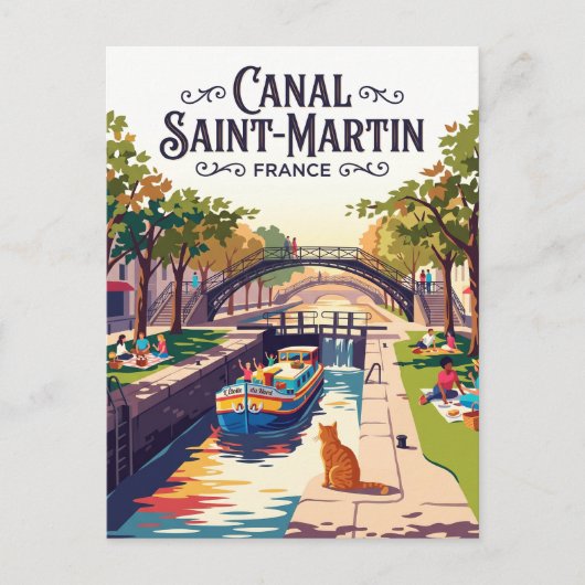 Canal Saint-Martin Frankrijk Briefkaart (Voorkant)