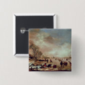 Canal Scene, bevroren Vierkante Button 5,1 Cm (Voorkant /achterkant)