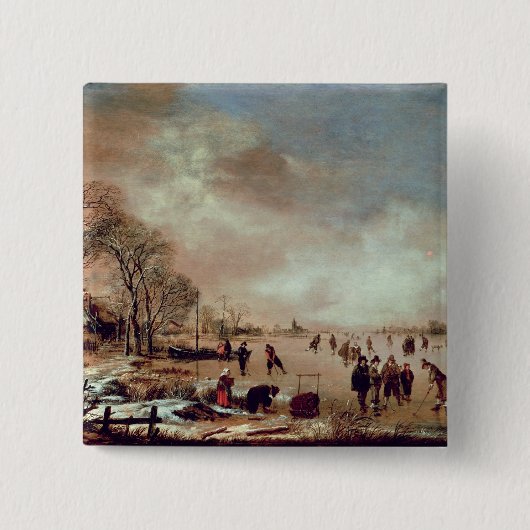 Canal Scene, bevroren Vierkante Button 5,1 Cm (Voorkant)