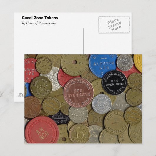 Canal Zone Tokens Collage Briefkaart (Voorkant / Achterkant)