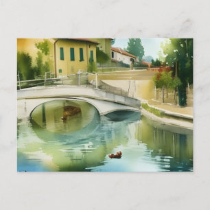 Canalbrug Schilderachtige Aquarel Prentbriefkaart Briefkaart